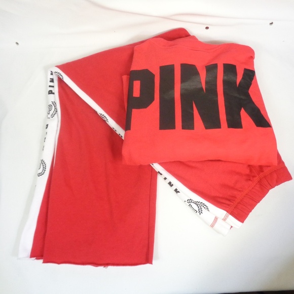 Victoria's Secret Pink Sweatshirt Snap Sleeve Boyfriend Crop & BOYFRIEND pants - Picture 1 of 4